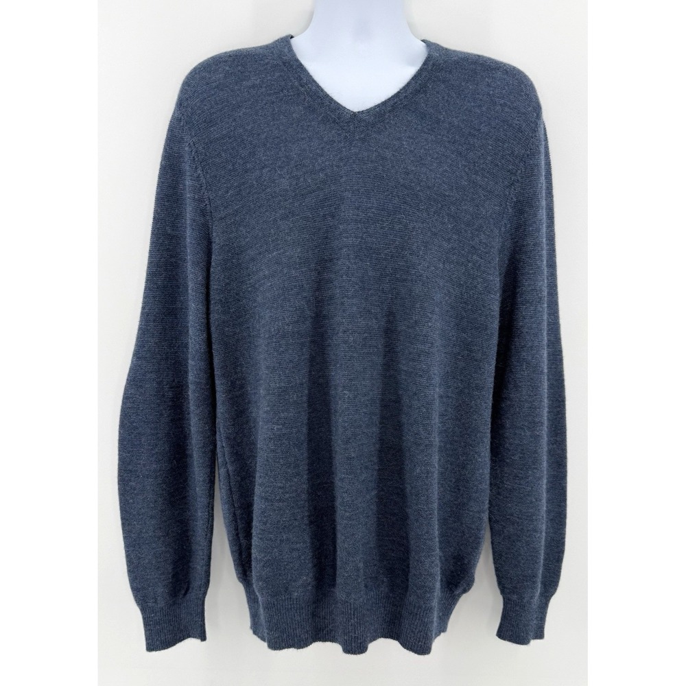 Bobby Jones Men's Baby Alpaca and Suede V-Neck Sweater in Heather Navy Blue